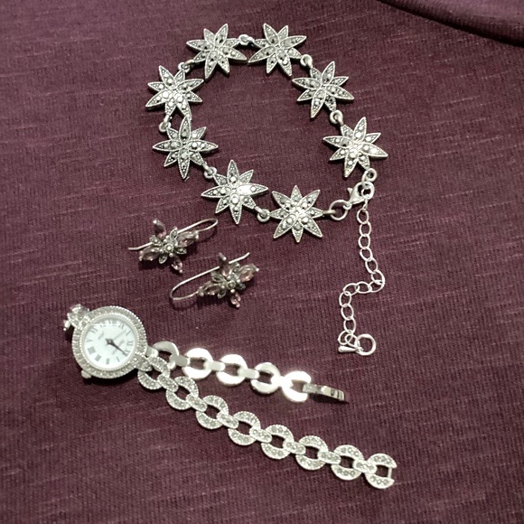 Marcasite Silver Tone Art Deco Star Shaped Link Bracelet EUC - Picture 4 of 8